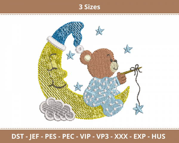 Teddy Bear And Moon Machine Embroidery Designs-3 Sizes-instant download