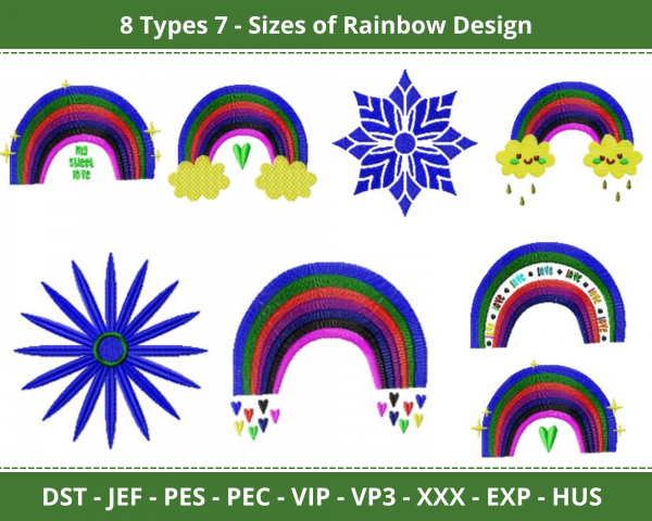 Rainbow Machine Embroidery Designs-8 Types 7 - Sizes-instant download