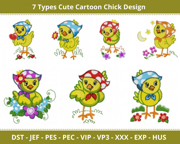 Cute Cartoon Chick  Machine Embroidery Designs-7 Types 1 - Sizes-instant download