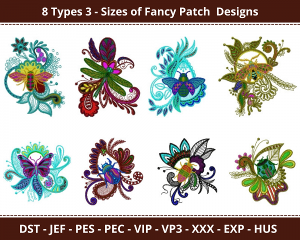 Fancy Patch  Machine Embroidery Designs-8 Types 3 - Sizes-instant download