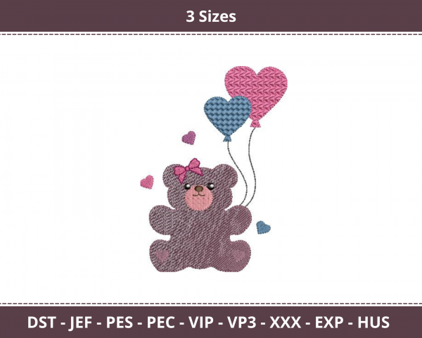 Teddy Bear Machine Embroidery Designs-3 Size-instant download
