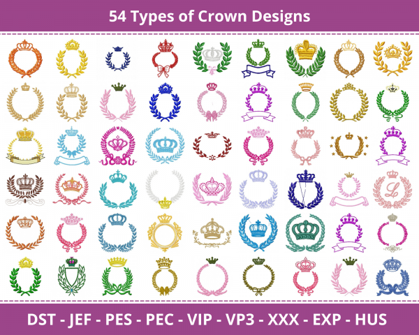 Crown Machine Embroidery Designs-54 Types 1 - Size-instant download