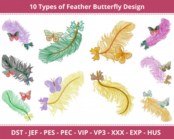 Feather Butterfly Machine Embroidery Designs-10 Types 1 - Size-instant download