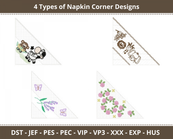 Napkin Corner Machine Embroidery Designs-4 Types 1 - Size-instant download