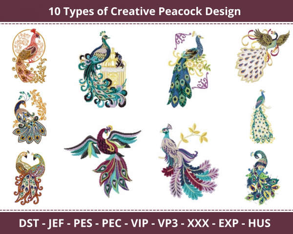 Creative Peacock Machine Embroidery Design