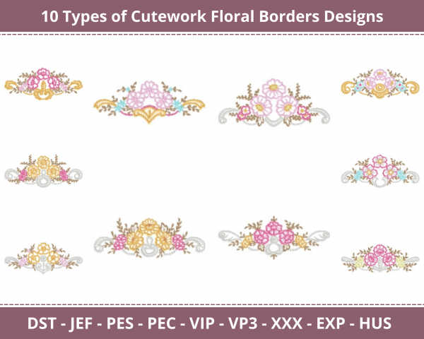 Cutework Floral Borders Machine Embroidery Designs-10 Types 1 - Size-instant download