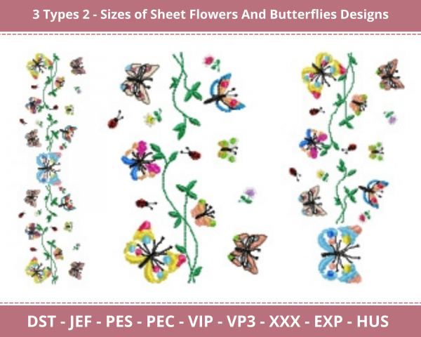 Sheet Flowers And Butterflies Machine Embroidery Designs-3 Types 2 - Sizes-instant download