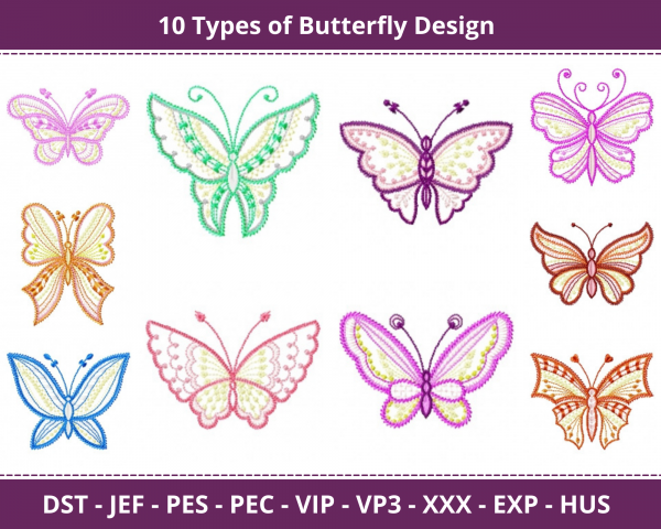 Butterfly Machine Embroidery Designs-10 Types 1 - Size-instant download