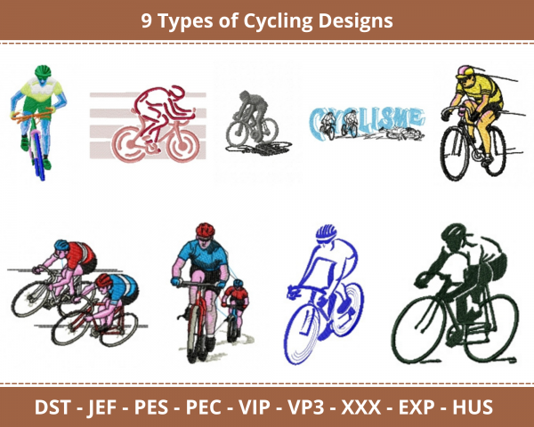 Cycling Machine Embroidery Designs-9 Types 1 - Size-instant download