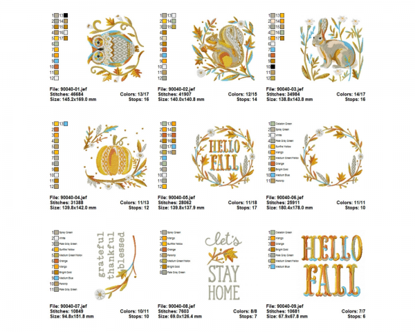 Hello Fall Machine Embroidery Designs-9 Types 1 - Size-instant download