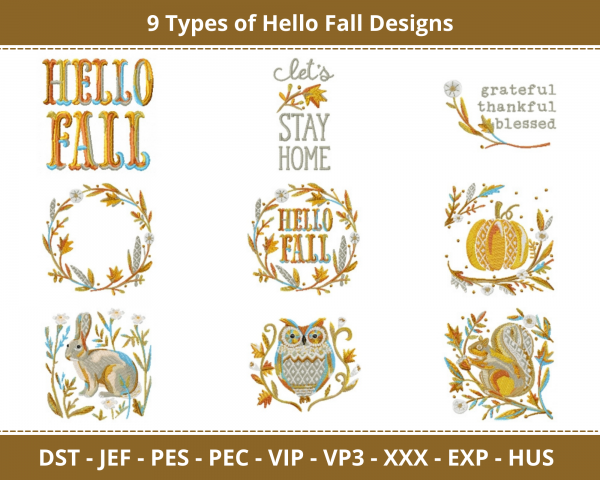 Hello Fall Machine Embroidery Designs-9 Types 1 - Size-instant download
