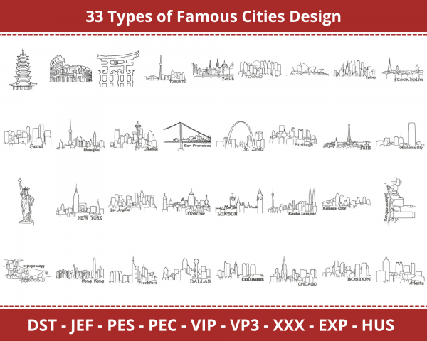 Famous Cities Machine Embroidery Designs-33 Types 1 - Size-instant download