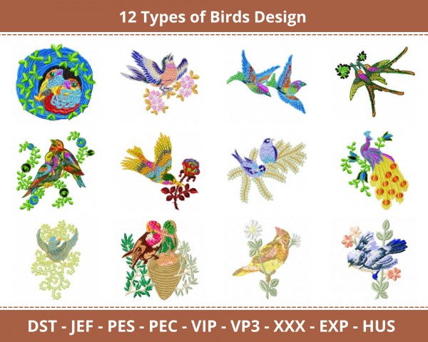 Birds Machine Embroidery Designs-12 Types 1 - Size-instant download