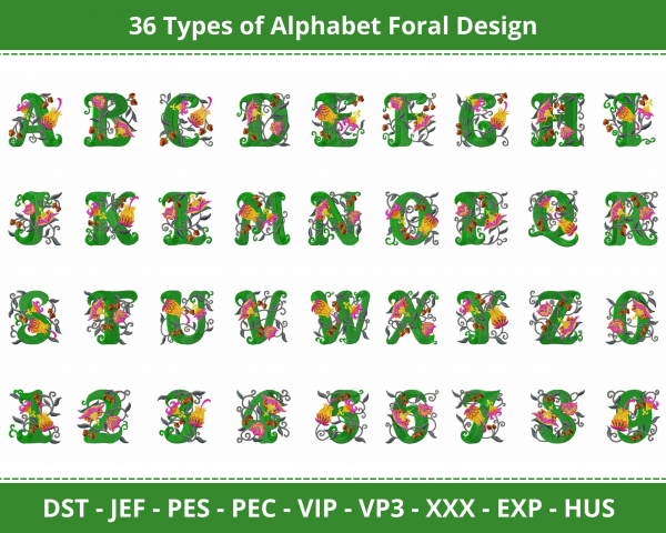 Floral Alphabets Machine Embroidery Design