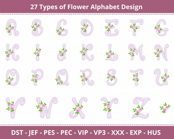 Flower Alphabets Machine Embroidery Design