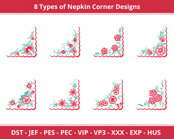 Napkin Corner Machine Embroidery Designs-1 Sizes-instant download