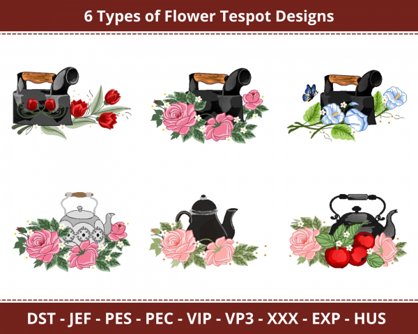Flower Tespot Machine Embroidery Design