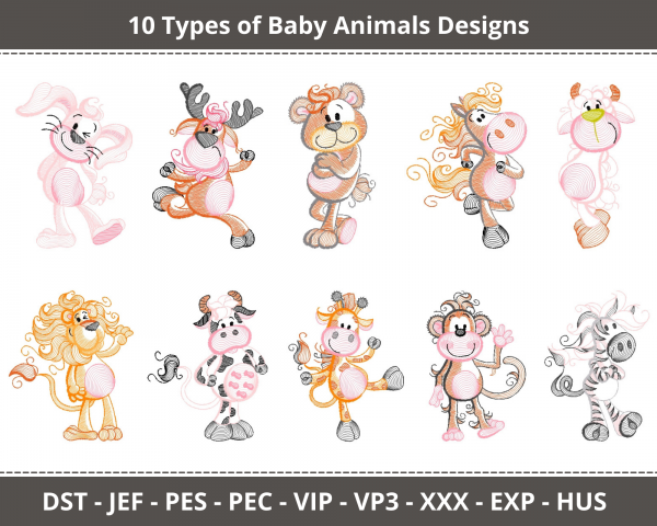 Baby Animal Machine Embroidery Designs-1 Sizes-instant download