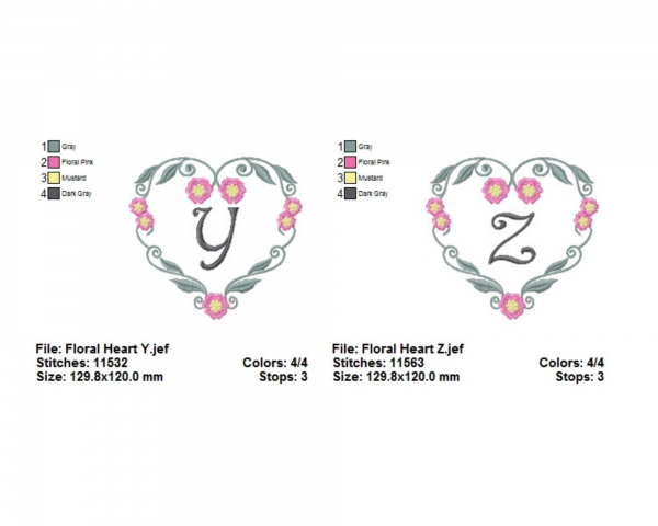 Floral Heart Alphabet Machine Embroidery Designs-1 Size-instant download