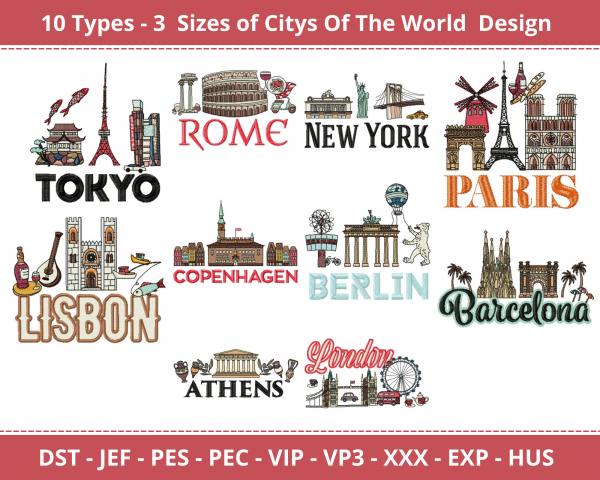 Cities Of The World Machine Embroidery Designs-3 Size-instant download