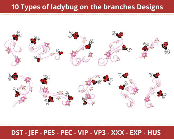 Lady Bug On The Branches  Machine Embroidery Design