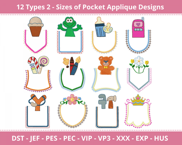 Pocket Applique Machine Embroidery Designs-2 Size-instant download