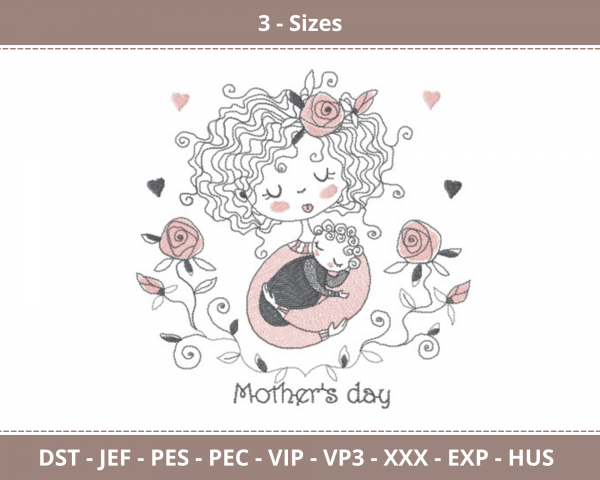 Mother’s Day Machine Embroidery Designs-3 Size-instant download