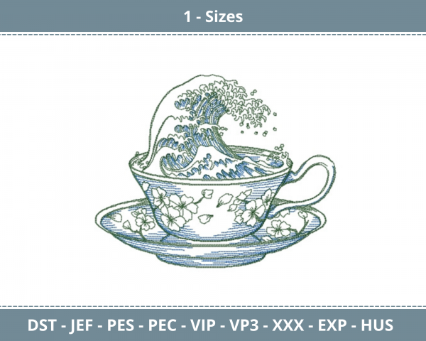 Tea Cup Ocean Machine Embroidery Design