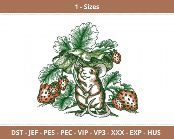 Happy Rat With Strawberry Machine Embroidery Designs-1 Size-instant download