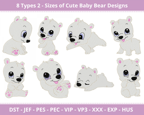 Cute Baby Bear Machine Embroidery Designs-2 Size-instant download