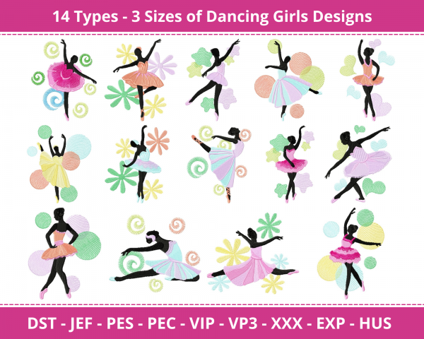 Dancing Girls Machine Embroidery Design