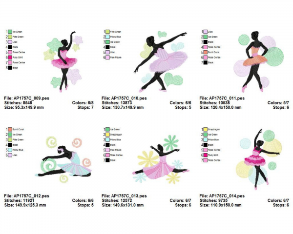 Dancing Girls Machine Embroidery Designs-3 Size-instant download