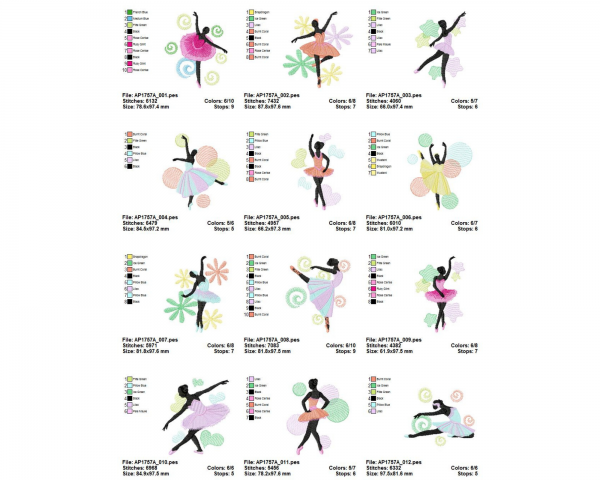 Dancing Girls Machine Embroidery Designs-3 Size-instant download