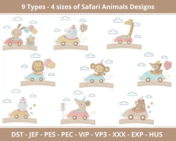 Safari Animals Machine Embroidery Designs-4 Size-instant download