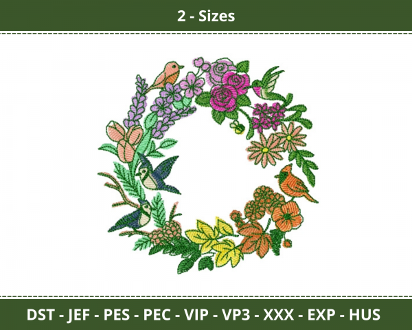 Flowers & Birds Frame Machine Embroidery Designs-2 Size-instant download