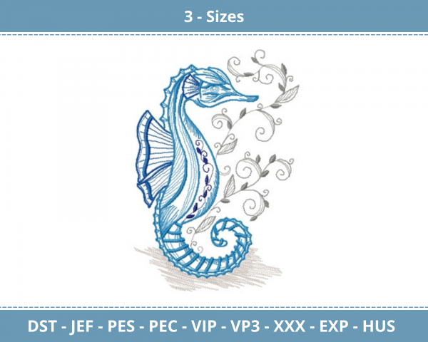 Sea Horse Machine Embroidery Designs-3 Size-instant download