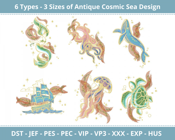 Cosmic Sea Machine Embroidery Designs-3 Size-instant download