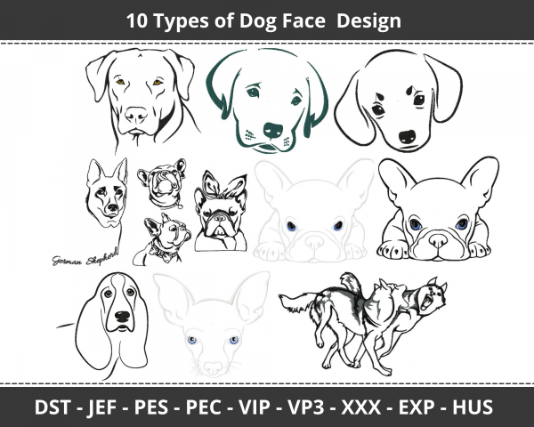 Dog Face Machine Embroidery Designs-1 Size-instant download