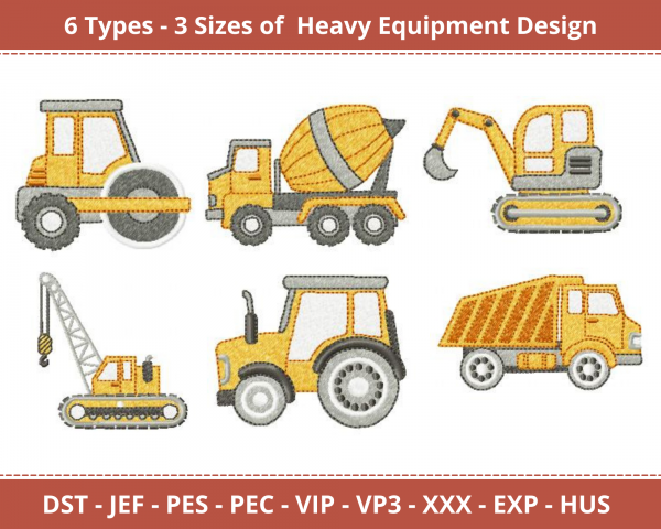 Heavy Equipment Machine Embroidery Designs-3 Size-instant download