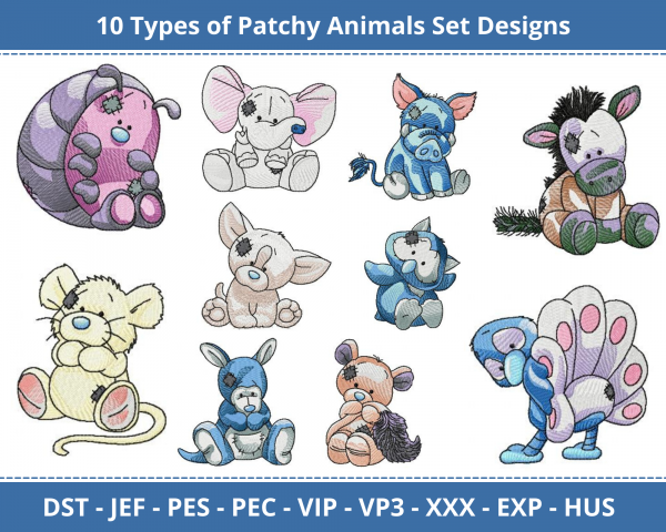 Patchy Animals Machine Embroidery Designs-1 Size-instant download