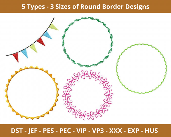 Round Border Machine Embroidery Designs-3 Size-instant download