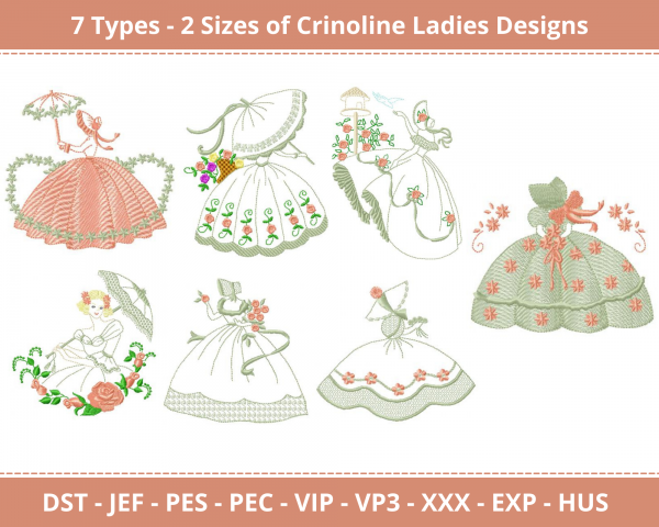 Crinoline Ladies Machine Embroidery Designs-2 Size-instant download