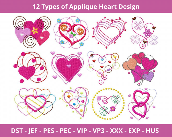 Applique Heart Machine Embroidery Design