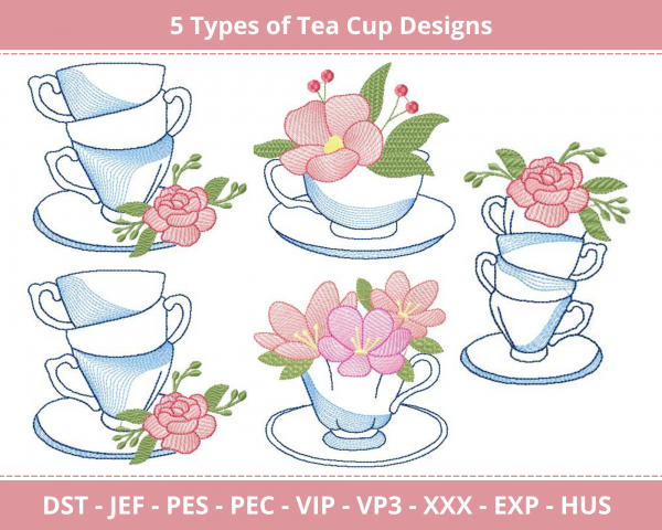 Tea Cup Machine Embroidery Designs-1 Size-instant download