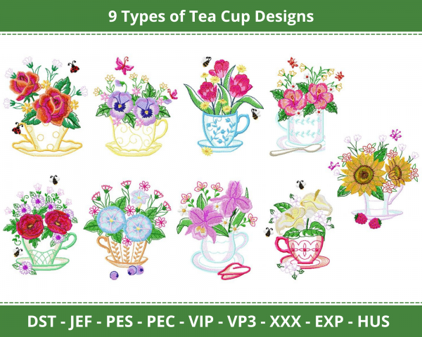 Tea Cup Machine Embroidery Designs-1 Size-instant download