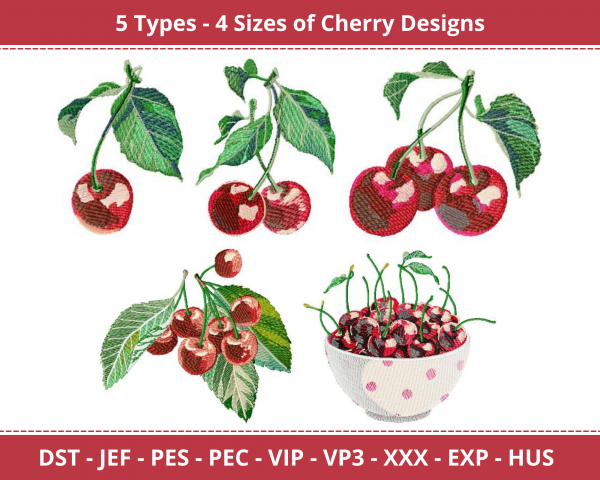 Cherry Machine Embroidery Designs-4 Size-instant download