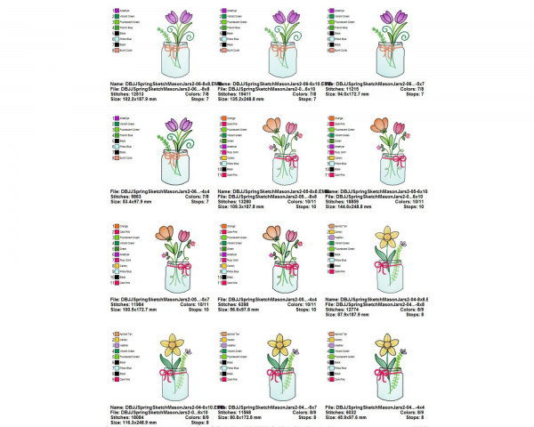 Vintage Flowers Jar Machine Embroidery Designs-4 Size-instant download