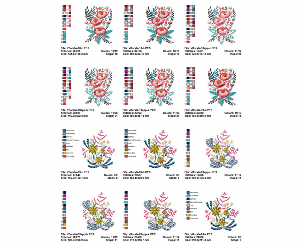 Vibrant Floral Machine Embroidery Designs-3 Size-instant download