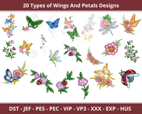 Wings And Petals Machine Embroidery Designs-1 Size-instant download