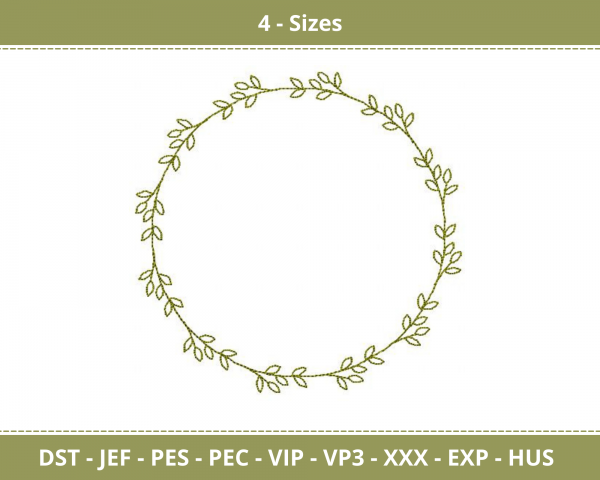 Green Round Frame Machine Embroidery Designs-4 Size-instant download